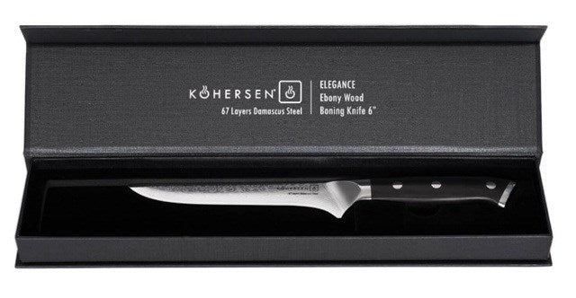 Kohersen Elegance Ebony Wood Boning knife Damascus steel 15.2 cm
