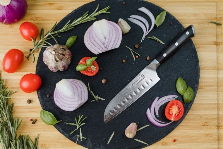 Kohersen Elegance Ebony Wood Santoku knife Damascus steel 12.7 cm