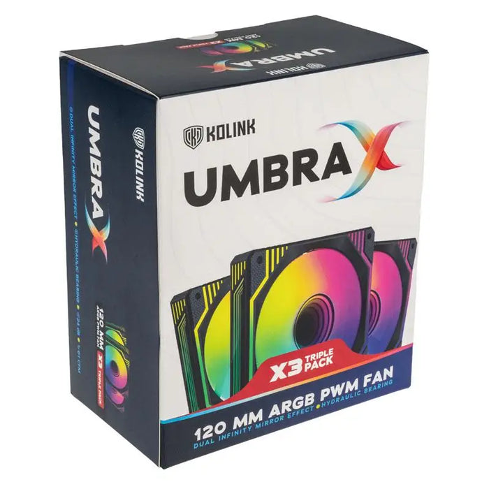 Kolink Umbra X 120mm ARGB High Performance PWM Fan Triple Pack - Black - Вентилатори<<<Компютърни компоненти<<<ValiAPI