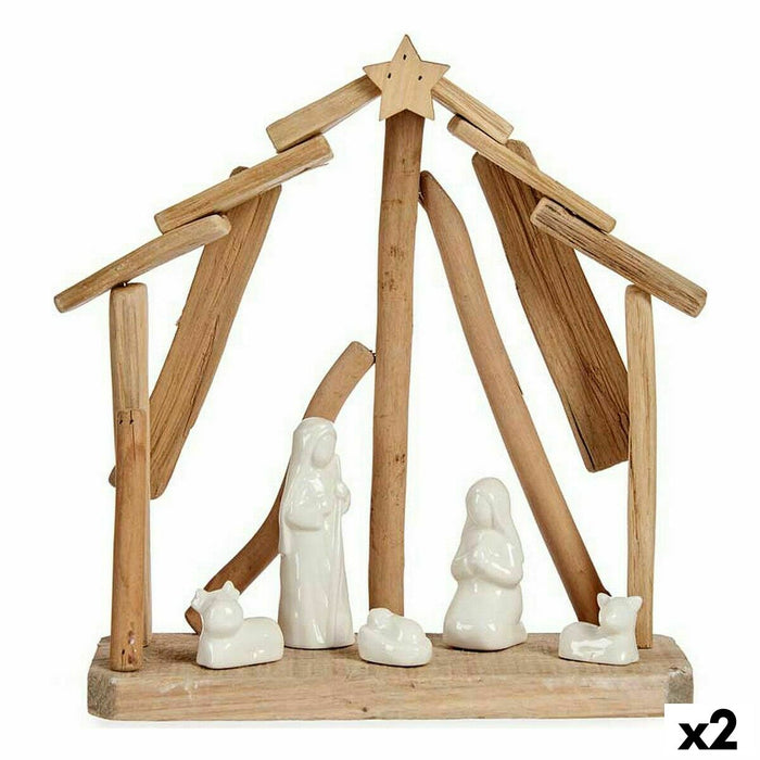 Christmas nativity set Krist+ White Brown Natural Wood Ceramic 25 x 28 x 10 cm (2 Units)
