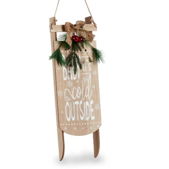 Hanging decoration Krist+ White Green Beige MDF Wood Sledge 20 x 5 x 69 cm Sign (6 Units)
