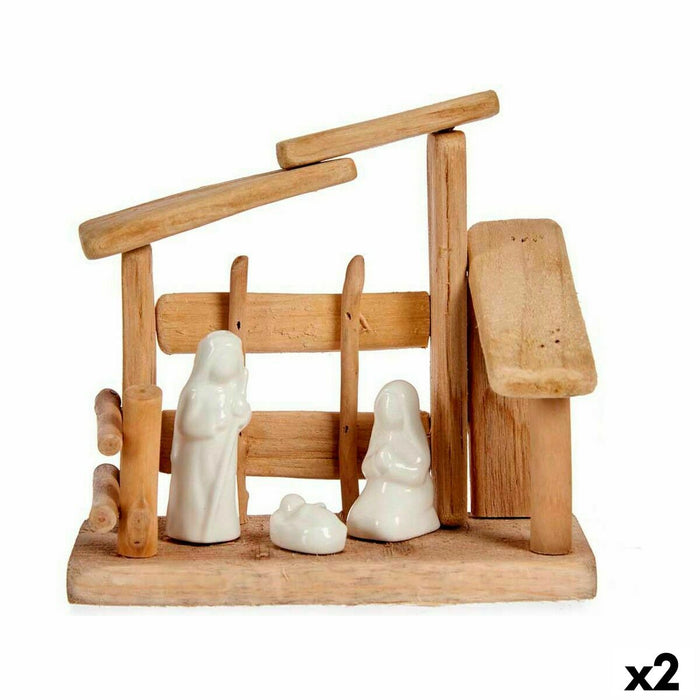 Christmas nativity set Krist+ White Natural Wood Ceramic 18 x 17 x 8 cm (2 Units)