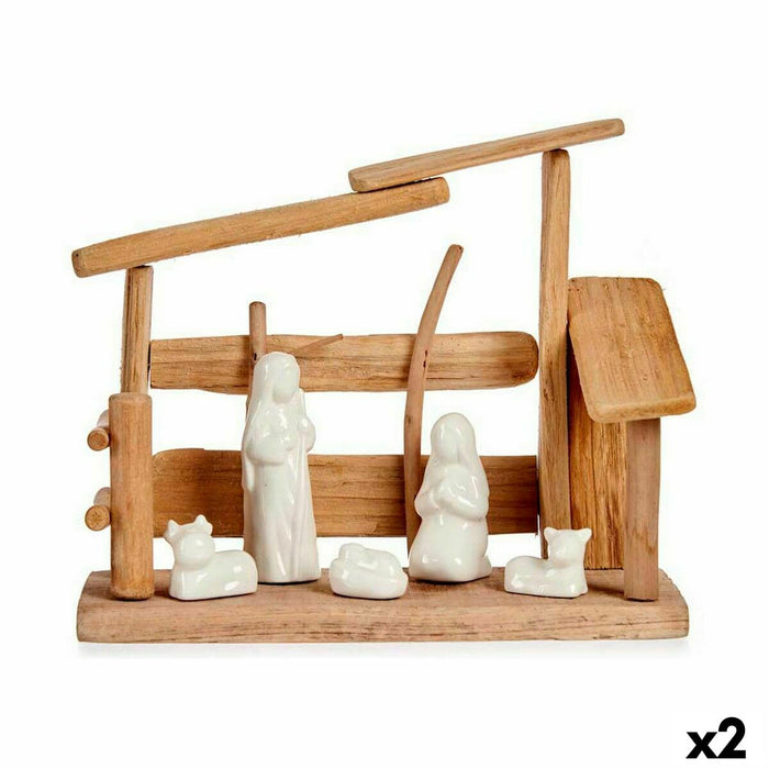 Christmas nativity set Krist+ White Natural Wood Ceramic 10 x 21 x 25 cm (2 Units)