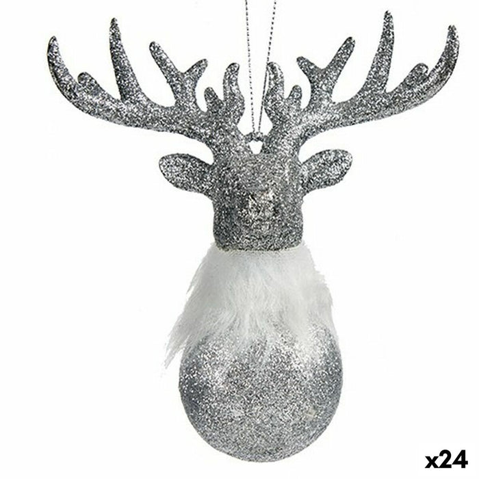 Christmas bauble Krist+ Silver Plastic Glitter Reindeer 13,5 x 15,5 x 7 cm (24 Units)