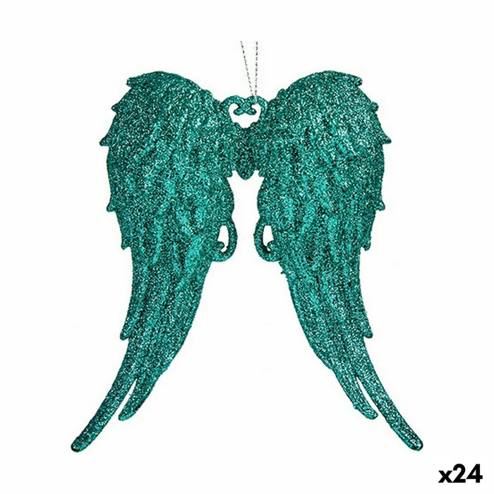 Christmas bauble Krist+ Green Plastic Glitter Angel Wings 13 x 14,5 x 2,5 cm (24 Units)