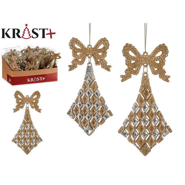 Christmas bauble Krist+ Champagne Plastic Glitter Lasso Rhombus 7,5 x 1 x 15,5 cm 7,5 x 15,5 x 1 cm (24 Units)