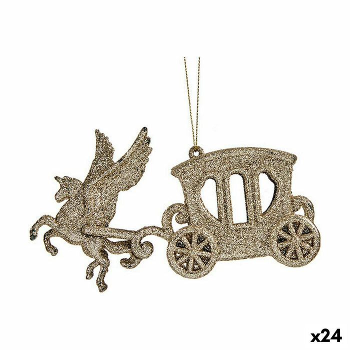 Christmas bauble Krist+ Champagne Plastic Glitter Magical Carriage 15 x 8,5 x 4,5 cm (24 Units)