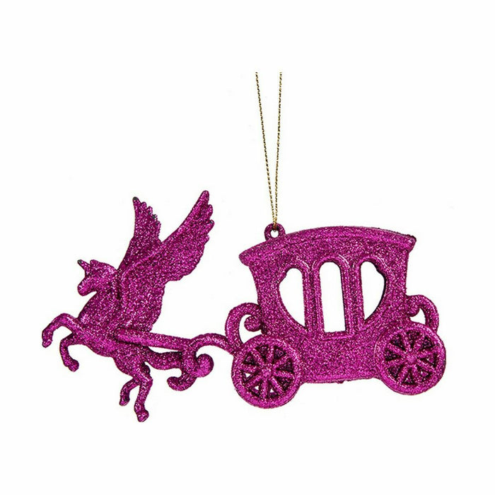 Christmas bauble Krist+ Fuchsia Plastic Glitter Magical Carriage 15 x 8,5 x 4,5 cm (24 Units)