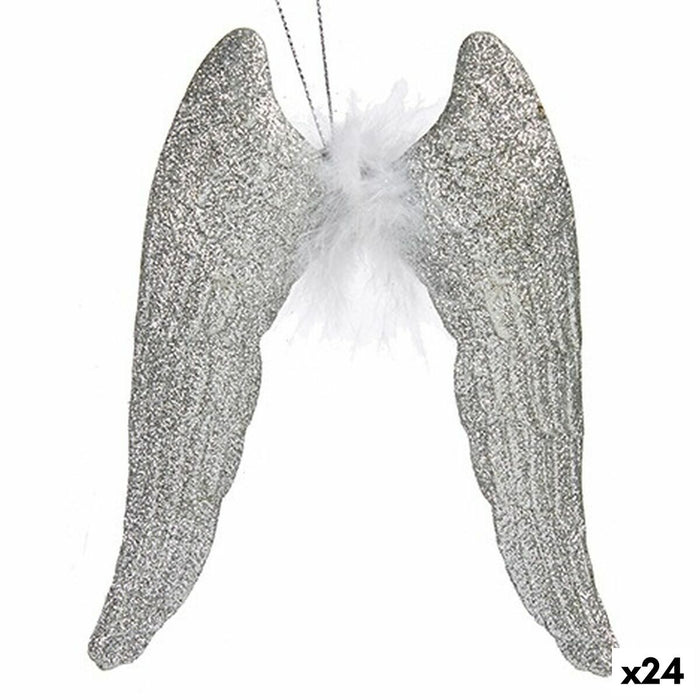 Christmas bauble Krist+ Silver Plastic Glitter Angel Wings 12,5 x 15 x 2,5 cm (24 Units)