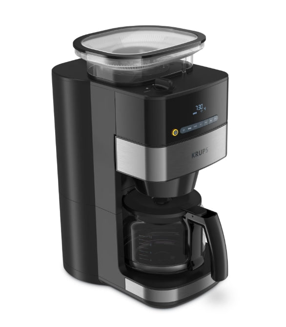 Krups KM832810 Grind & Brew, metalic grinder, 3 grinding settings, digital display, timer, 1.25L