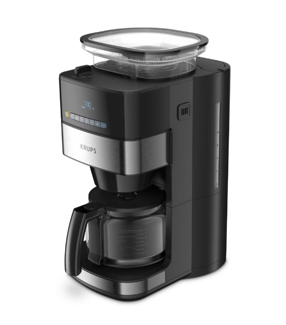 Krups KM832810 Grind & Brew, metalic grinder, 3 grinding settings, digital display, timer, 1.25L