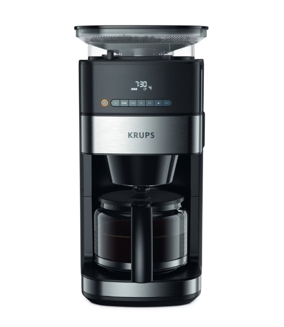 Krups KM832810 Grind & Brew, metalic grinder, 3 grinding settings, digital display, timer, 1.25L