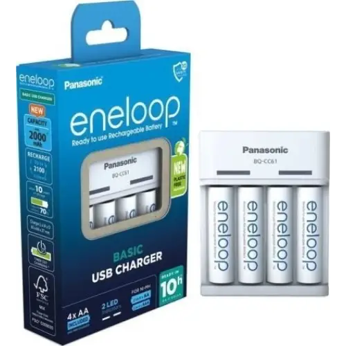 ŁADOWARKA PANASONIC BASIC USB + 4x AA ENELOOP 2000 mAh - Battery chargersBAL-LAD<<<batteries and chargersBAL<<<ActionPL