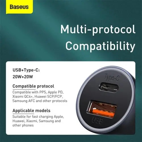 Ładowarka samochodowa Baseus Golden Contactor Pro USB + USB-C QC4.0+ PD SCP 40W (szara) - Car