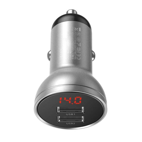 Ładowarka samochodowa Baseus z wyświetlaczem 2x USB 4,8A 24W (srebrna) - Car charger<<<Основна<<<DunaXML&&&Car