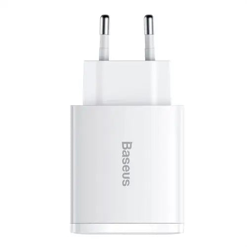 Ładowarka sieciowa Baseus Compact Quick Charger 2xUSB USB-C PD 3A 30W (biała) - Travel
