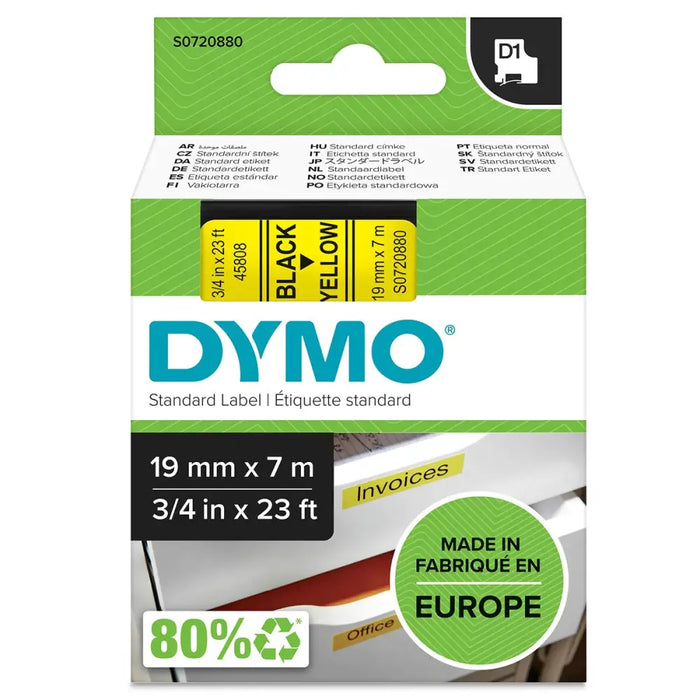 Laminated Tape for Labelling Machines Dymo D1-19 45808 LabelManager™ Black Yellow (5 Units) - Електроника Периферни и