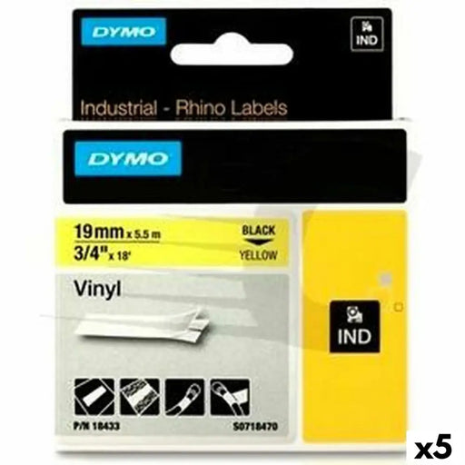 Laminated Tape for Labelling Machines Rhino Dymo ID1-19 19 x 3,5 mm Black Yellow Self-adhesives (5 Units) - Електроника