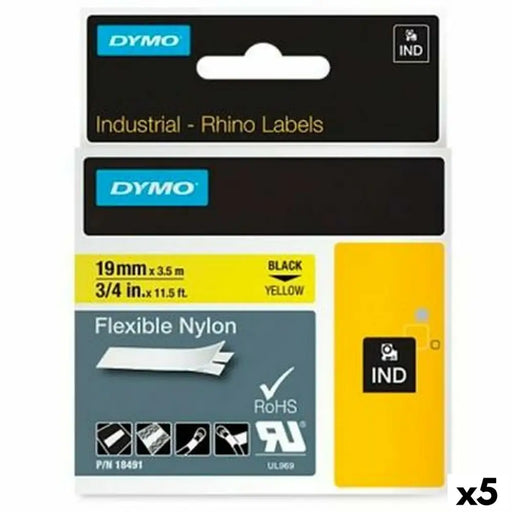 Laminated Tape for Labelling Machines Rhino Dymo ID1-19 19 x 3,5 mm Black Yellow Self-adhesives (5 Units) - Електроника