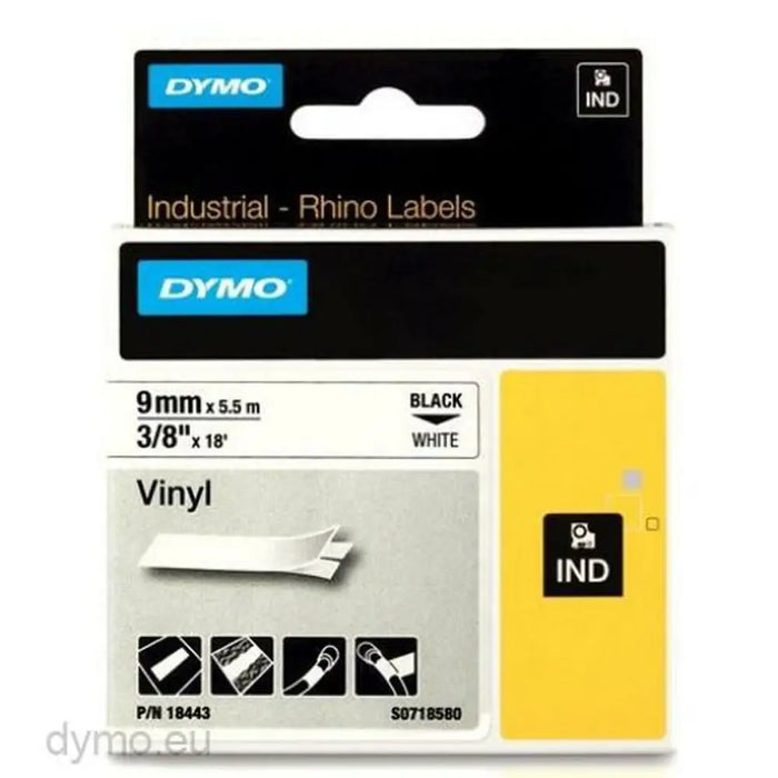 Laminated Tape for Labelling Machines Rhino Dymo ID1-9 White Black 9 x 5,5 mm Stick (5 Units) - Електроника Периферни и