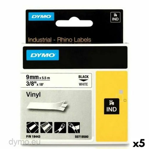 Laminated Tape for Labelling Machines Rhino Dymo ID1-9 White Black 9 x 5,5 mm Stick (5 Units) - Електроника Периферни и