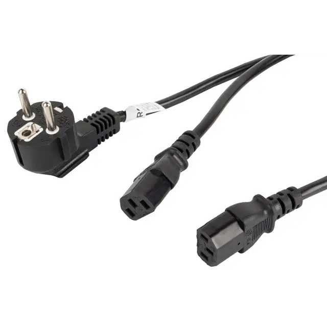 Lanberg CEE 7/7 -> 2X IEC 320 C13 power cord 2m VDE black - Захранващи<<<LANBERG кабели<<<LANBERG<<<PolyComp&&&Компютър