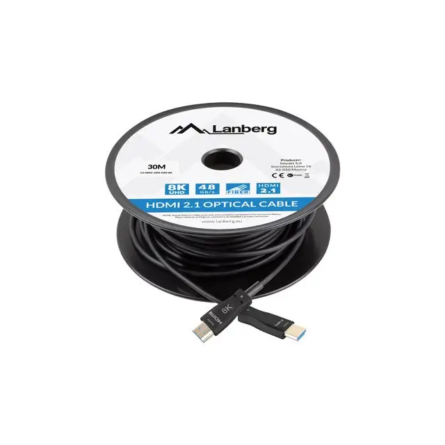 Lanberg HDMI M/M V2.1 cable 30m Optical Black AOK - Видео<<<LANBERG кабели<<<LANBERG<<<PolyComp&&&Компютър Кабели и