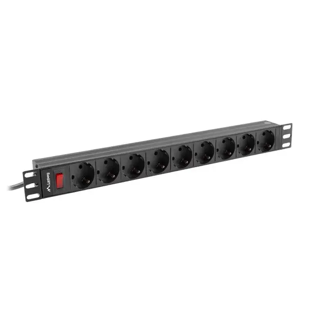 Lanberg power distribution unit (PDU) 19’’ 1U 16A 9xSchuko outlets,black - Захранващи панели<<<LANBERG сървърни шкафове