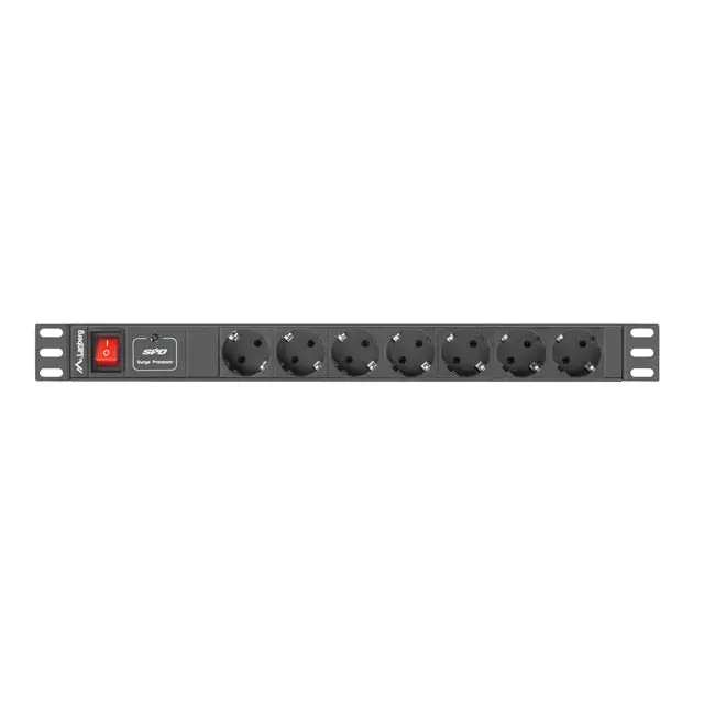 Lanberg power distribution unit (PDU) 19’’1U 16A 7 SOCKETS SCHUKO 2M black - Захранващи панели<<<LANBERG сървърни