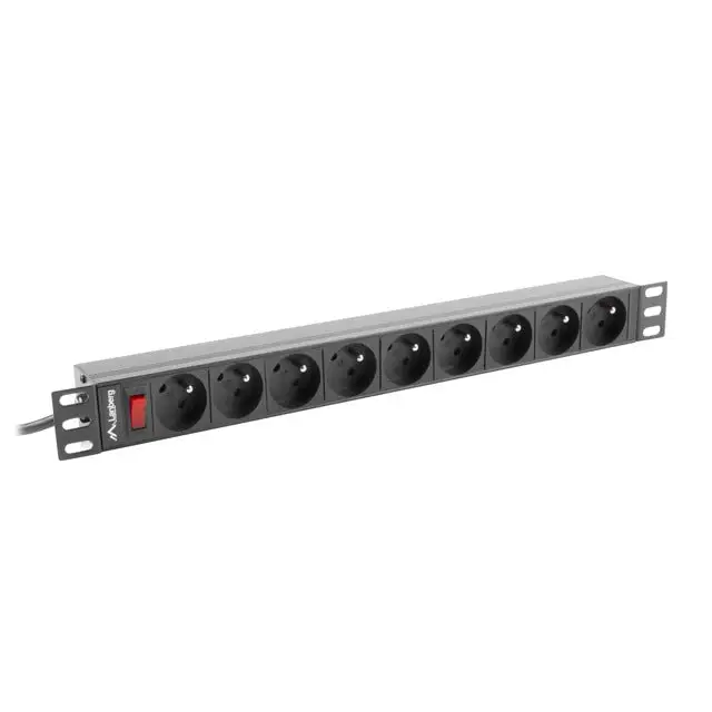 Lanberg power distribution unit (PDU) 19’’1U 16A 9 SOCKETS 3M black - Захранващи панели<<<LANBERG сървърни шкафове и