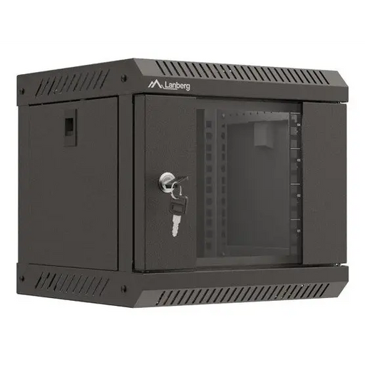Lanberg rack cabinet 10’’ wall-mount 4U/300x300 (flat pack) with glass door black - Hanging cabinets 10’’/