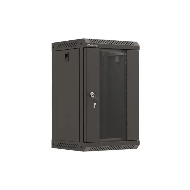 Lanberg rack cabinet 10’’ wall-mount 9U/300x300 (flat pack) with glass door black - Hanging cabinets 10’’/