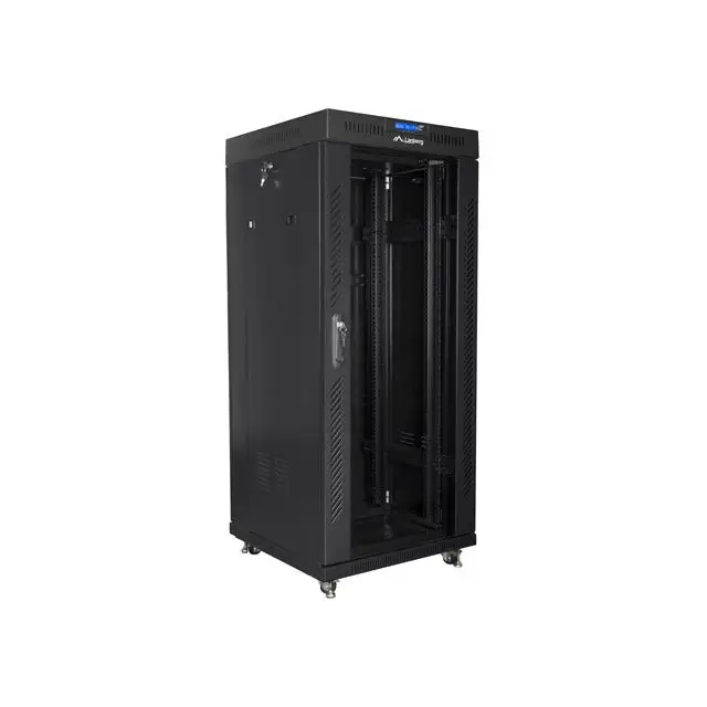 Lanberg rack cabinet 19’’ free-standing 27U / 600x600 self-assembly flat pack with glass door LCD black - Сървърни и