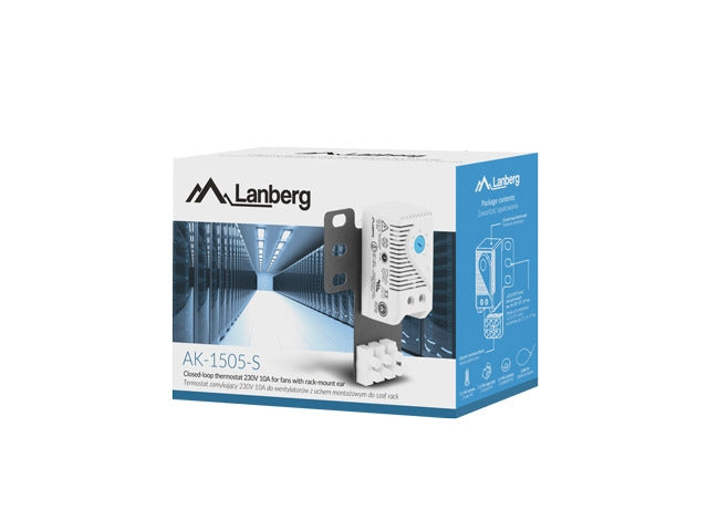 Lanberg closed-loop thermostat 10A for rack cabinets with 19" ear and terminal block, grey