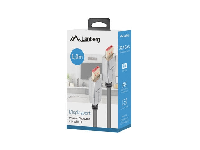 Lanberg display port cable M/M 20pin V1.4 8K 60Hz 1m, black