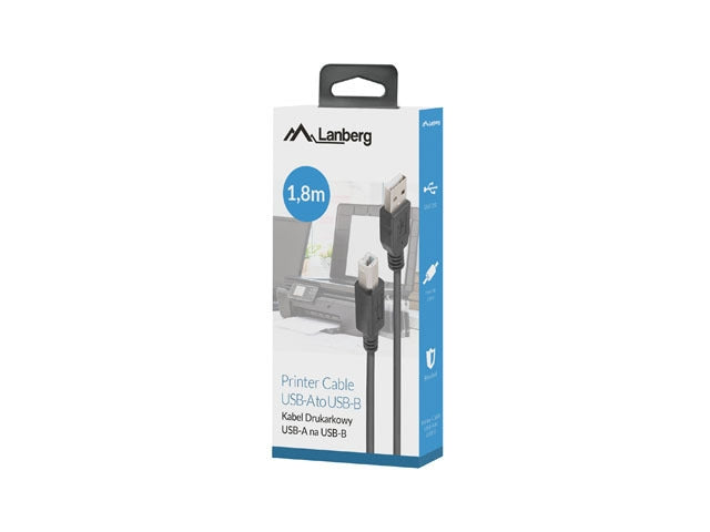 Lanberg Cable USB-A(M)->USB-B(M) 2.0 Ferrite 1.8m Box Black