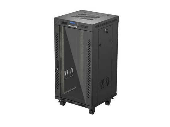 Lanberg Rack Cabinet 19" Free-Standing 22U/600X600 (FlAT Pack) With Glass Door LCD Black V2