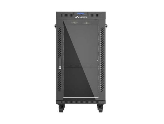Lanberg Rack Cabinet 19" Free-Standing 22U/600X600 (FlAT Pack) With Glass Door LCD Black V2