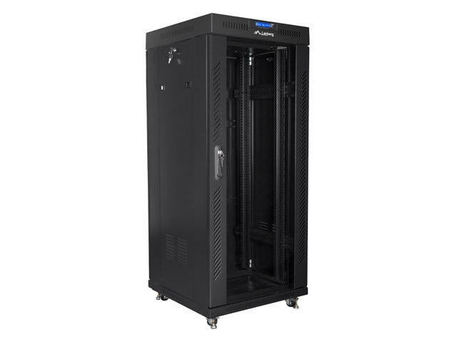Lanberg rack cabinet 19" free-standing 27U / 600x600 self-assembly flat pack with glass door LCD, black