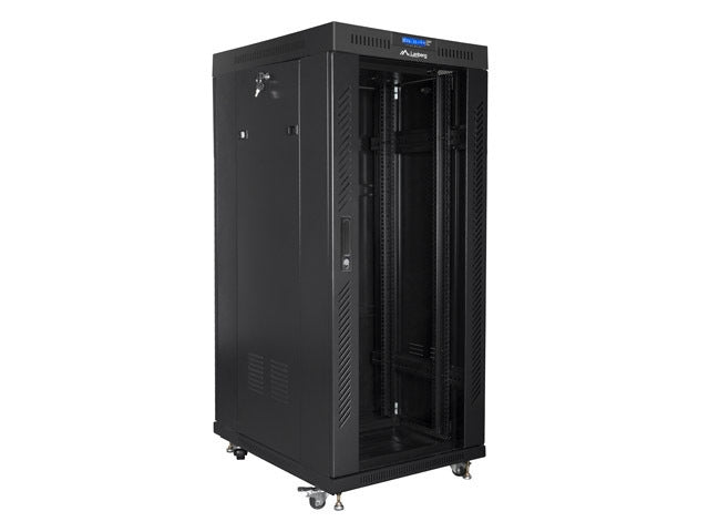 Lanberg rack cabinet 19" free-standing 27U / 600x800 self-assembly flat pack with glass door LCD, black