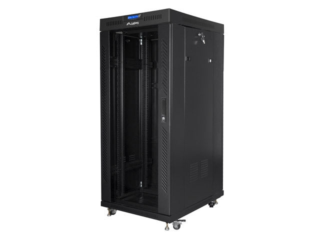 Lanberg rack cabinet 19" free-standing 27U / 600x800 self-assembly flat pack with glass door LCD, black