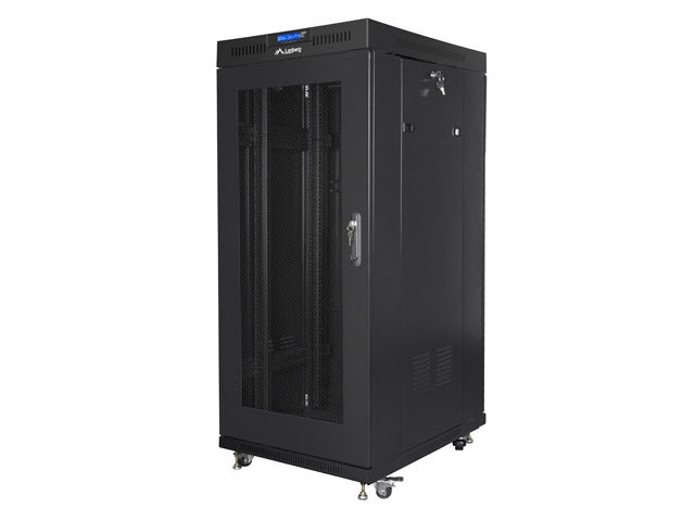 Lanberg rack cabinet 19" free-standing 27U / 600x800 self-assembly flat pack with mesh door LCD, black