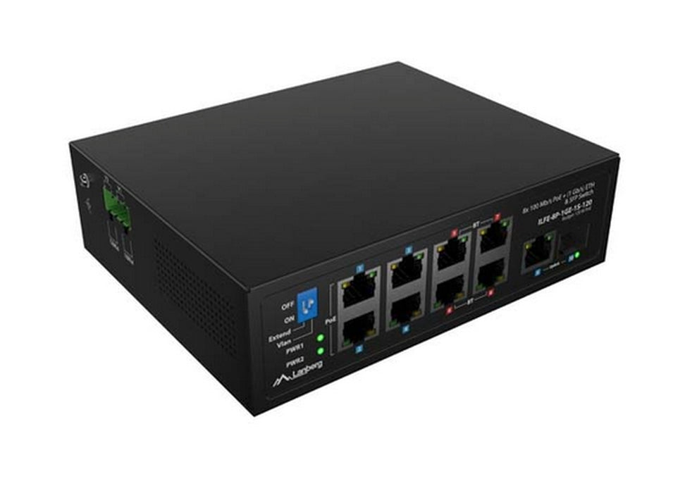 Lanberg Switch ILFE-8P-1Ge-1S-120 POE 4 x BT 4 x AT SFP/ETH DIN Unmanagment Fast Ethernet