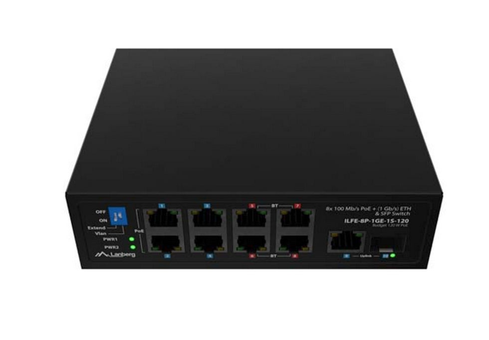 Lanberg Switch ILFE-8P-1Ge-1S-120 POE 4 x BT 4 x AT SFP/ETH DIN Unmanagment Fast Ethernet