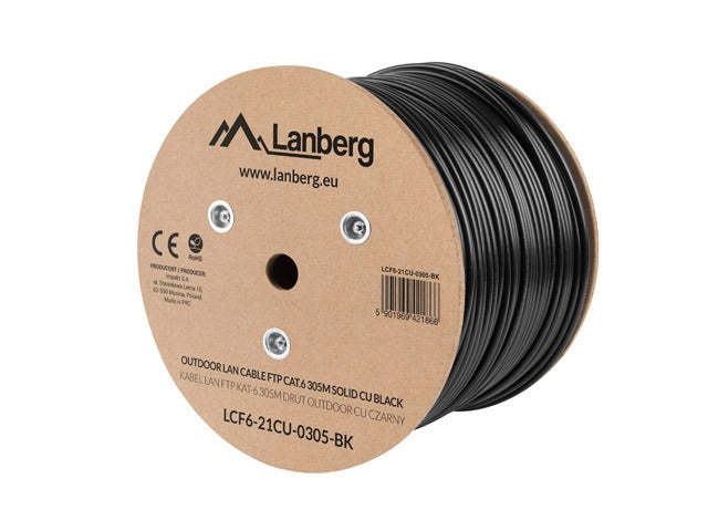 Lanberg LAN cable FTP Cat.6 305m Outdoor Solid CU Fluke Passed, black