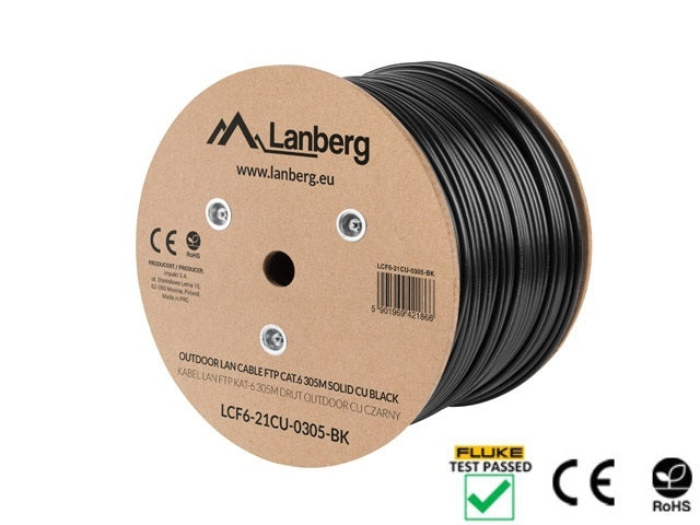 Lanberg LAN cable FTP Cat.6 305m Outdoor Solid CU Fluke Passed, black