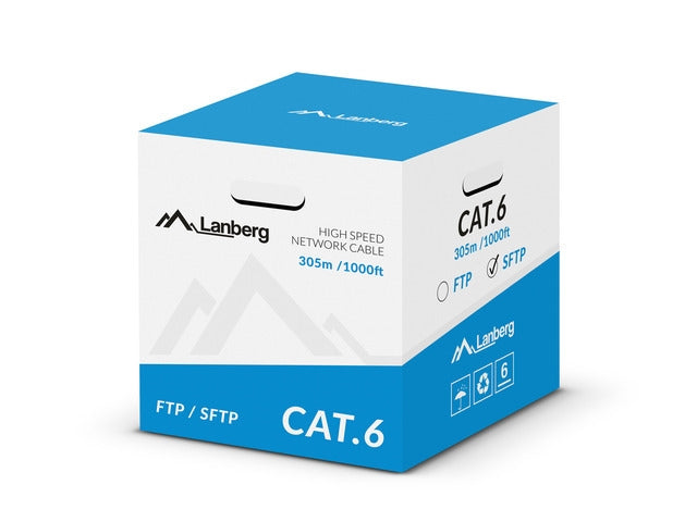 Lanberg LAN cable CAT.6 sftp 305m solid cu grey cpr + fluke passed