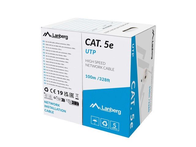 Lanberg LAN cable CAT.5e utp 100m solid cu grey cpr + fluke passed