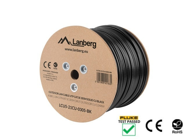 Lanberg LAN cable UTP Cat.5e 305m Outdoor Solid CU Fluke Passed, black