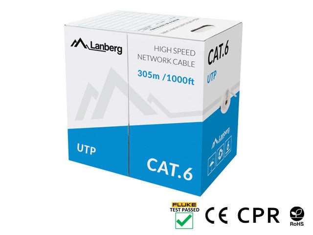 Lanberg LAN cable CAT.6 utp 305m solid cu grey cpr + fluke passed